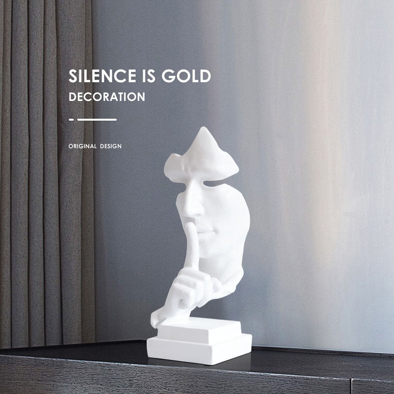 Resin Sculpture Nordic Home Decoration Silence Is Gold Statue Office Living Room Desktop Decoration Creative Model Art Supplies