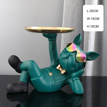 Resin Décor Dog Statue Butler With Tray For Storage Table Live Room French Bulldog Ornaments Decorative Sculpture Craft Gift