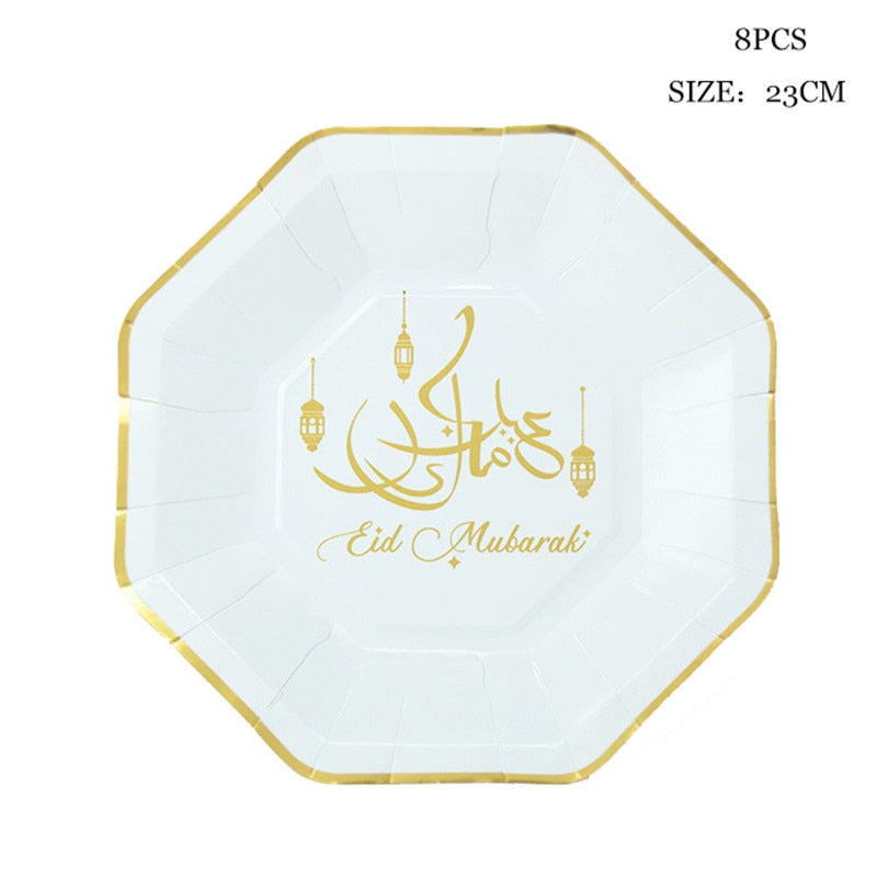 Ramadan Decoration Party Supplies EID Mubarak Paper Plate Cup For Ramadan Mubarak EID Party Home decoration Islam Muslim Party