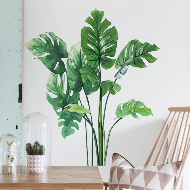 Mamalook Large Tropical Green Plant Leaves Wall Stickers Home Room Decor Palm Decal PVC Murals