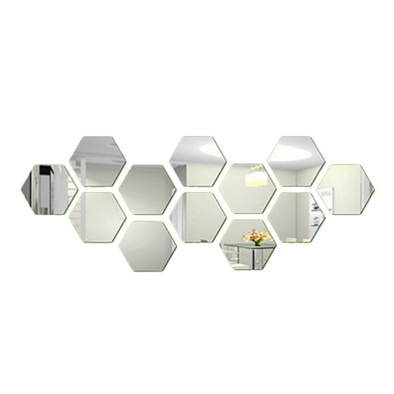 Hexagon Acrylic Mirror Wall Stickers, Mirrored Sticker For Home Decor.