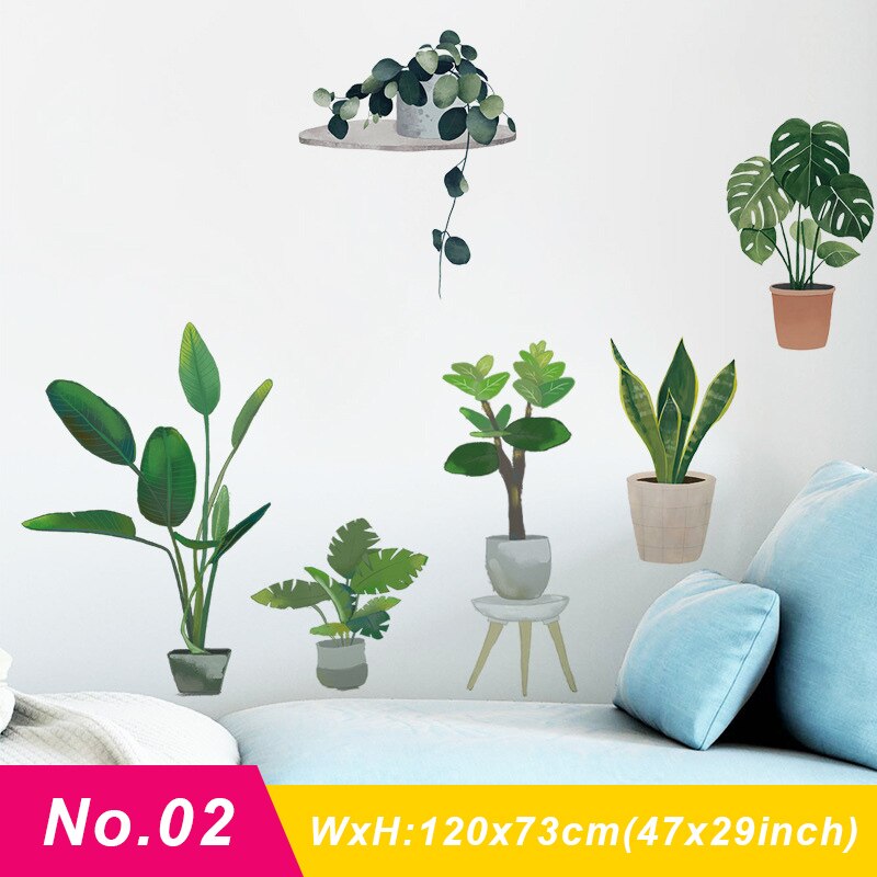 Nordic Large Green Leaf Potted Wall Stickers for Home Decor Removble Viny Wall Decals for Living room Bedroom Wall Decor Murals