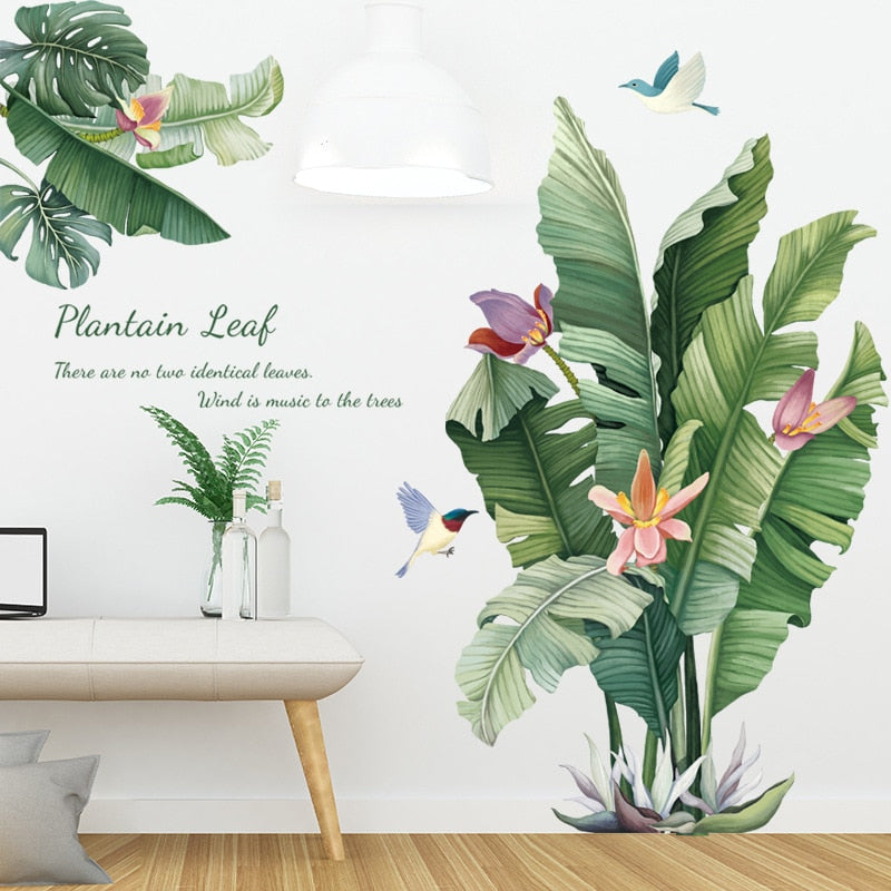 Nordic Large Green Leaf Potted Wall Stickers for Home Decor Removble Viny Wall Decals for Living room Bedroom Wall Decor Murals