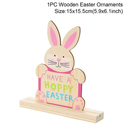 HAPPY EASTER Party Door Hanging Sign Wooden Easter Egg Rabbite Bunny For Home Decor Easter Wreath Supplies Wood Crafts Ornaments