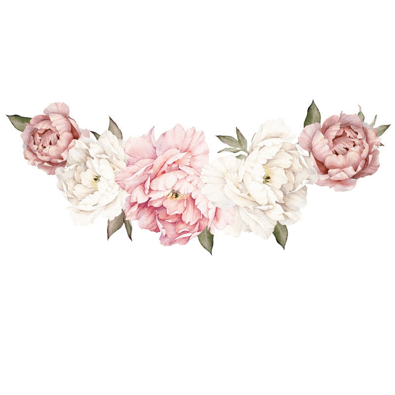 Beautiful Pink Peony Flowers Wall Stickers for Kids Room.