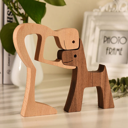 Family Puppy Wood Dog Craft Figurine Desktop Table Ornament Carving Model Home Office Decoration Pet Sculpture Christmas Gift