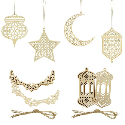 Wooden Crescent Moon Hanging Ornament, Islam Muslim Home Table Decoration.