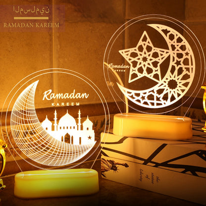 Round Moon light Eid Mubarak Decor Islam Ramadan Decoration Eid Gifts Islamic Muslim Party Decor Ramadan Eid Adha Decor for Home