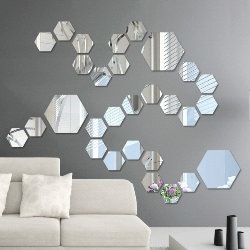 Hexagon Acrylic Mirror Wall Stickers, Mirrored Sticker For Home Decor.