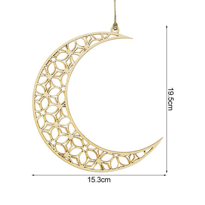 Wooden Crescent Moon Hanging Ornament, Islam Muslim Home Table Decoration.