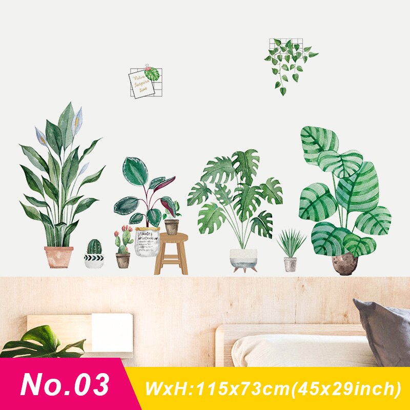 Nordic Large Green Leaf Potted Wall Stickers for Home Decor Removble Viny Wall Decals for Living room Bedroom Wall Decor Murals