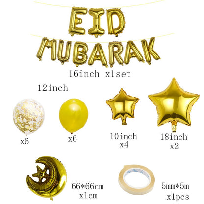 Eid Mubarak Balloons 2022 Ramadan Decoration for Home Moon Star Foil Balloon Muslim Aid Moubarak Kareem Festival Party Supplies