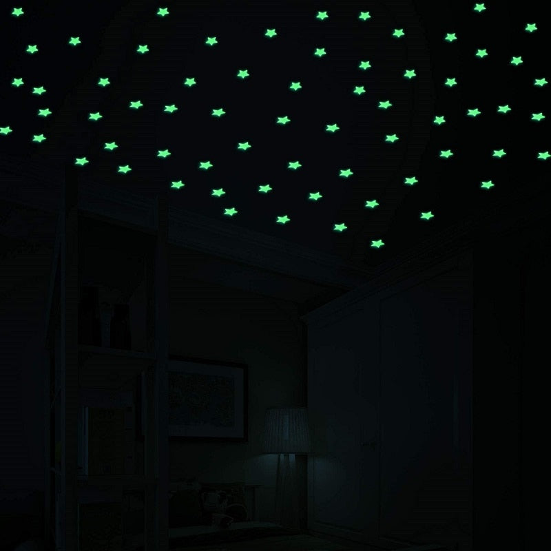 Luminous 3D Stars Glow In The Dark Wall Stickers For Kids Rooms.