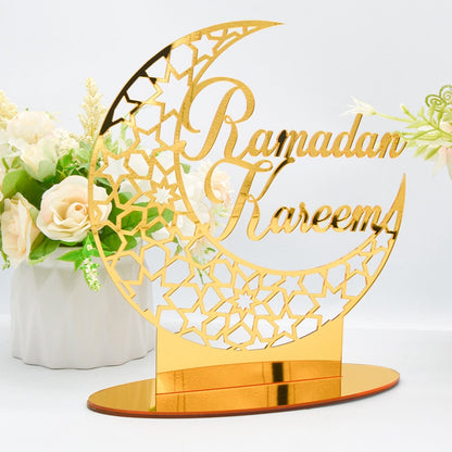 Ramadan Kareem Acrylic Ornament Eid Mubarak Decoration For Home Islamic Muslim Party Supplies Golden Moon Decor EID Al Adha Gift