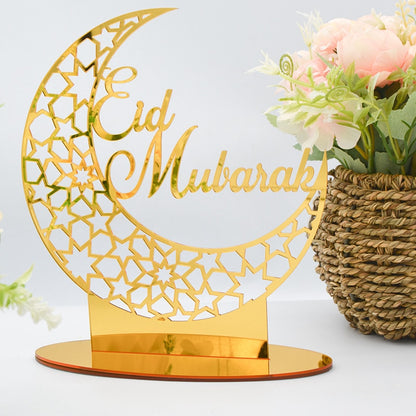 Ramadan Kareem Acrylic Ornament Eid Mubarak Decoration For Home Islamic Muslim Party Supplies Golden Moon Decor EID Al Adha Gift