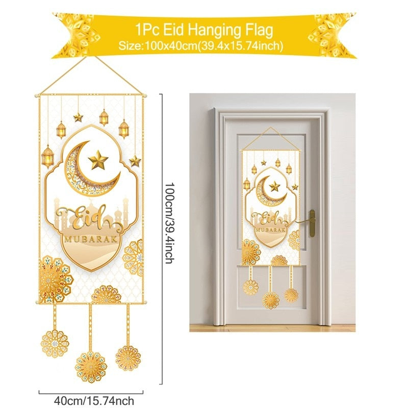 EID Mubarak Outdoor Fan-shaped Flag Banner Ramadan Decoration For Home Islamic Muslim Party Supplies Ramadan Kareem Home Decor