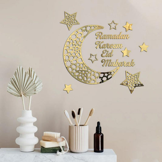 Eid Mubarak Wall Stickers 3D Ramadan Kareem Moon Star Decal Self-adhesive Wall Decor Muslim Islamic Festival Party Supplies