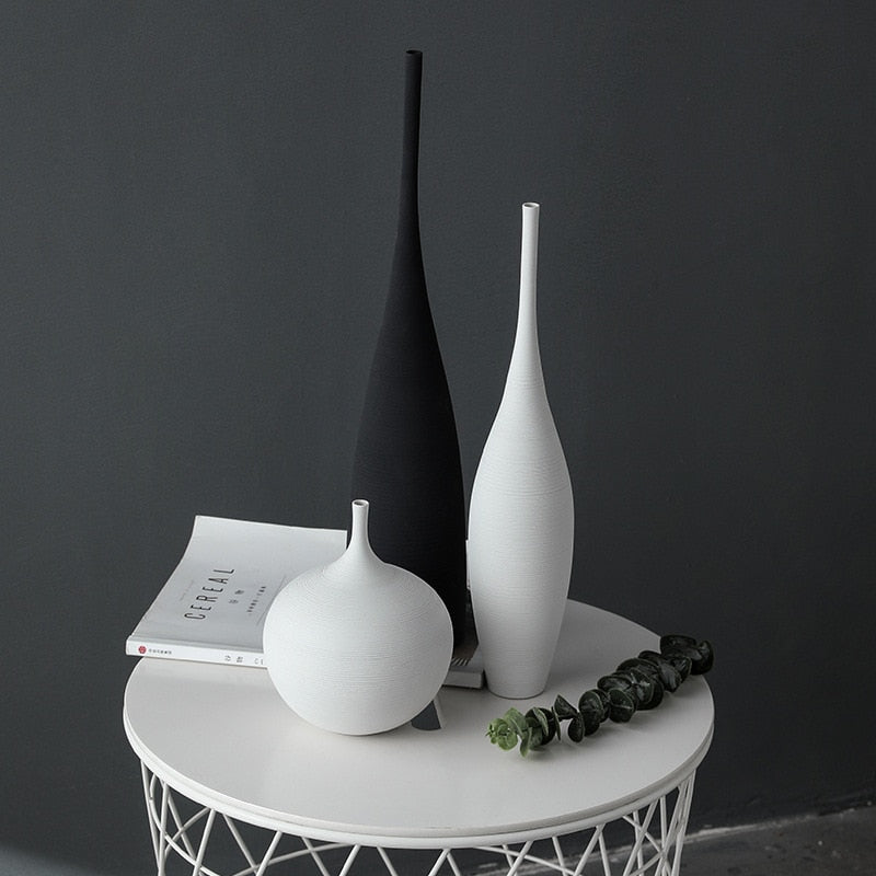 Ceramic Vase, Black and White Handmade Art Decoration.