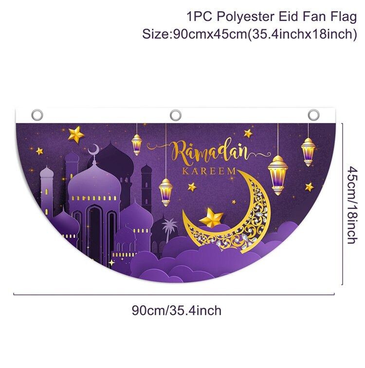 EID Mubarak Outdoor Fan-shaped Flag Banner Ramadan Decoration For Home Islamic Muslim Party Supplies Ramadan Kareem Home Decor