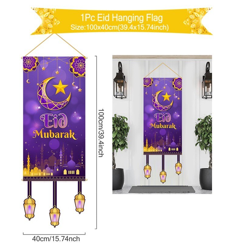 EID Mubarak Outdoor Fan-shaped Flag Banner Ramadan Decoration For Home Islamic Muslim Party Supplies Ramadan Kareem Home Decor