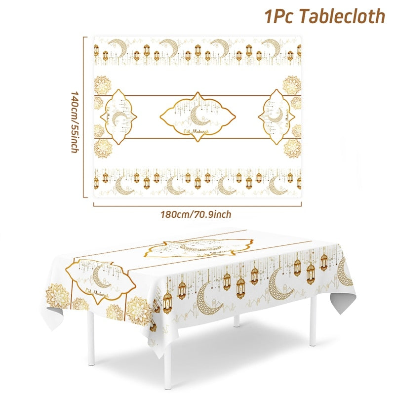 Eid Mubarak Tablecloths Ramadan Decoration for Home Islamic Muslim Party Decor Ramadan Tableware Supplies Eid Al Adha Gift Islam