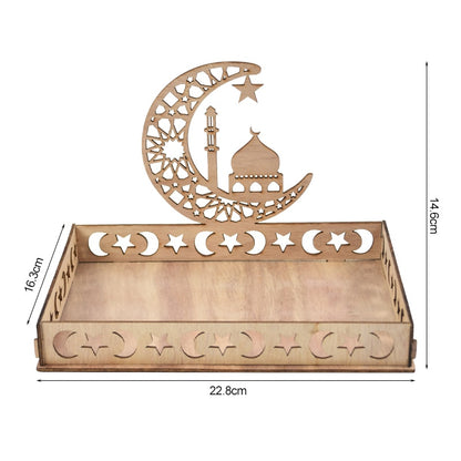 Wooden Eid Mubarak Food Tray, Eid Decoration For Home, Muslim Party Supplies