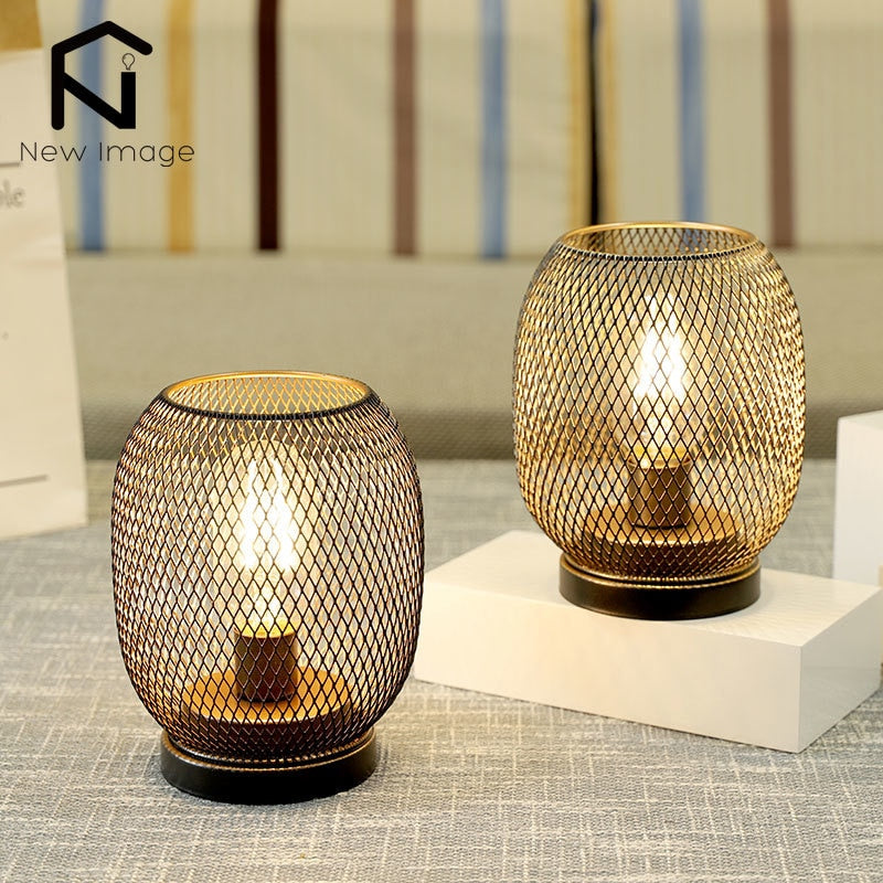 Metal Cage Table Lamp, Round Shaped LED Lantern, Cordless Lamp For Weddings Party.