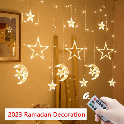 Ramadan Decoration 2023 Star Moon Led Curtain Garland String Light Islam Muslim Party Decor for Home Gift EID Mubarak Supplies