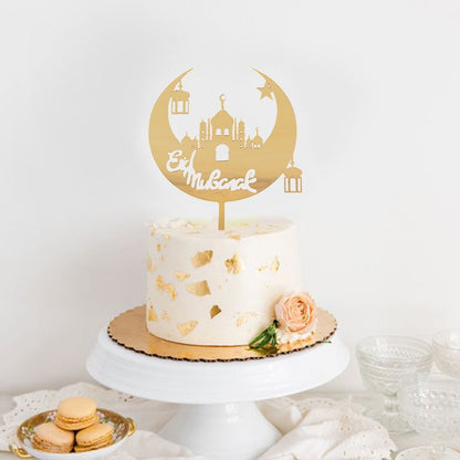 Golden Eid Mubarak Acrylic Cake Toppers Castle Moon CupCake Topper for Ramadan Islamic Muslim Festival Party Cake DIY Decoration