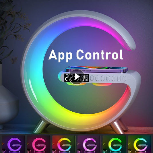 LED App Control RGB Night Light Wireless Charger Alarm Clock Desk Lamp With APP Control Blue Tooth Audio Speaker Atmosphere Lamp