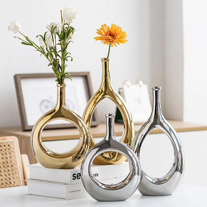 Modern Golden Silver Ceramic Vase For Flowers,Nordic Home Living Room Bedroom Decor,Wedding Party Table Decoration Ornaments