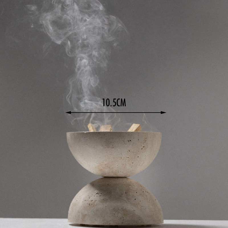 Natural Marble Cave Hole Spherical Incense Burner Yellow Travertine Stone Living Room Desktop Craft Ornament Home Decoration