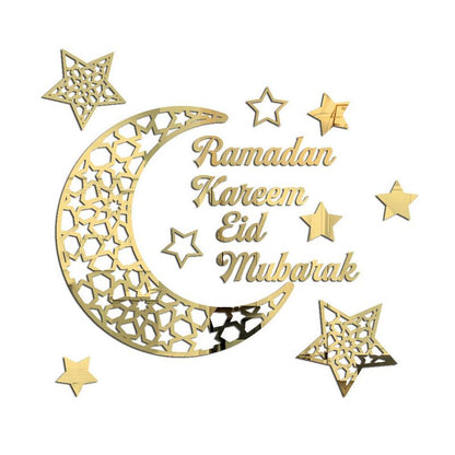 Eid Mubarak Wall Stickers 3D Ramadan Kareem Moon Star Decal Self-adhesive Wall Decor Muslim Islamic Festival Party Supplies