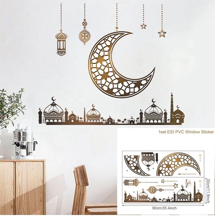 Eid Window Stickers Ramadan Decoration 2023 Eid Mubarak Decor for Home Ramadan Kareem Islam Muslim Party Supplies Eid Al-fitr