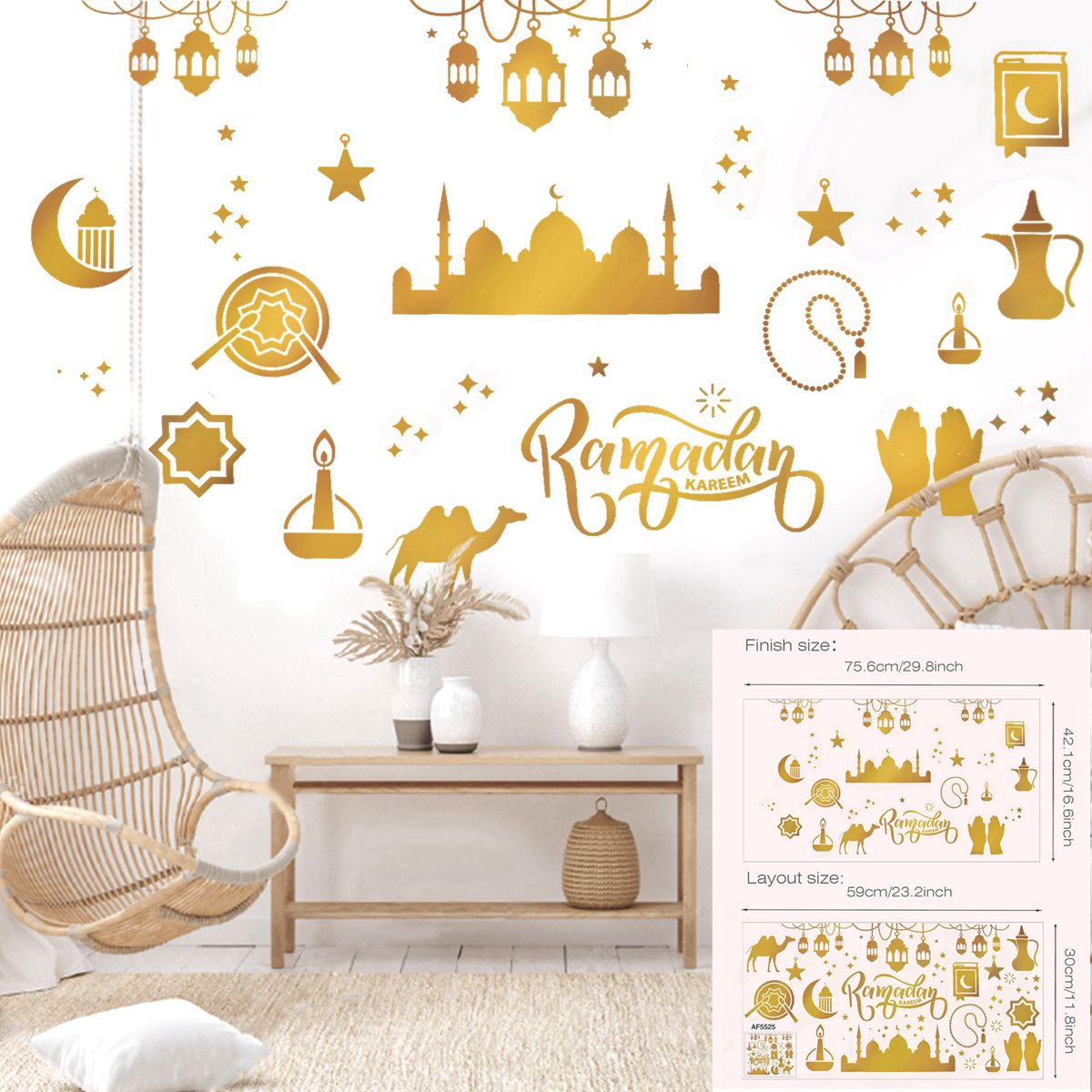 Eid Window Stickers Ramadan Decoration 2023 Eid Mubarak Decor for Home Ramadan Kareem Islam Muslim Party Supplies Eid Al-fitr