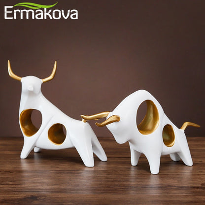 ERMAKOVA Cattle Animal Ox Statue Home Decor Living Room Bull Sculpture TV Cabinet Ornament Crafts Abstract Figurine Home Decor