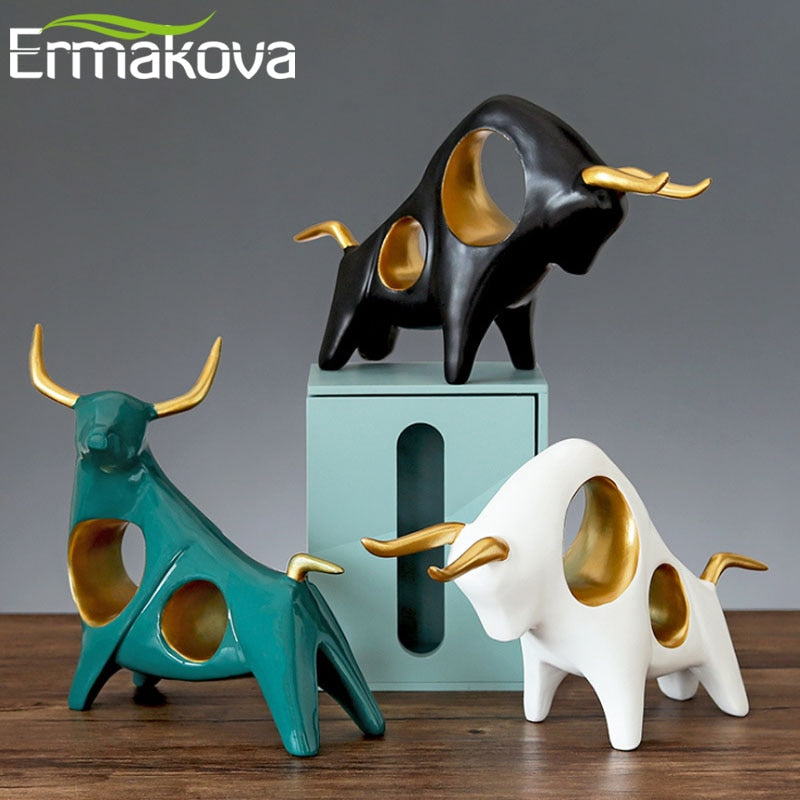 ERMAKOVA Cattle Animal Ox Statue Home Decor Living Room Bull Sculpture TV Cabinet Ornament Crafts Abstract Figurine Home Decor