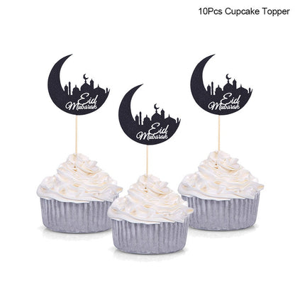 Golden Eid Mubarak Acrylic Cake Toppers Castle Moon CupCake Topper for Ramadan Islamic Muslim Festival Party Cake DIY Decoration