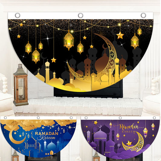 EID Mubarak Outdoor Fan-shaped Flag Banner Ramadan Decoration For Home Islamic Muslim Party Supplies Ramadan Kareem Home Decor