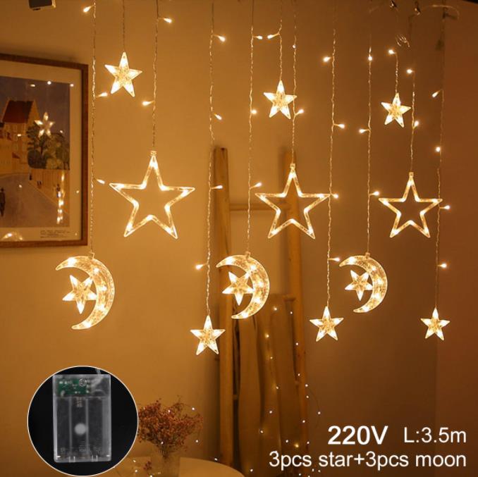 Star Moon Curtain Garland String Light Aid EID Mubarak Ramadan Decoration for Home Arabic Islam Muslim Event Party Supplies 2023