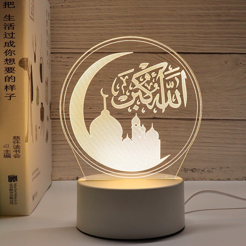 Muslim EID Mubarak Table Ornaments 3D Night Light Gurbang Kareem Ramadan Festival Party Supplies Eid Al Adha Decoration for Home