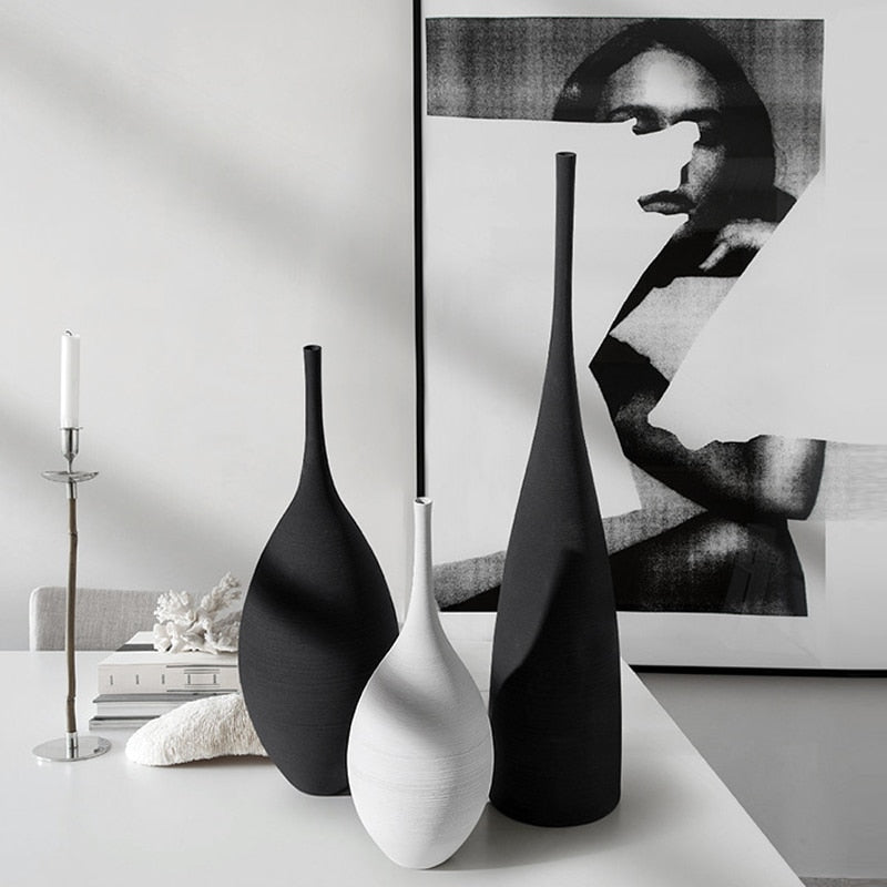 Ceramic Vase, Black and White Handmade Art Decoration.