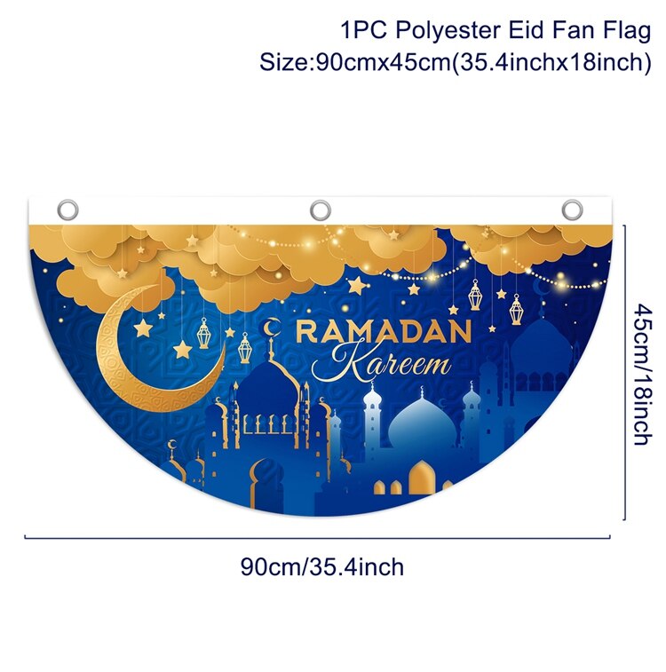 EID Mubarak Outdoor Fan-shaped Flag Banner Ramadan Decoration For Home Islamic Muslim Party Supplies Ramadan Kareem Home Decor