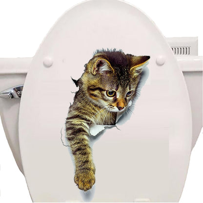 Newest Home Decor Cats 3D Wall Stickers Hole View Toilet Sticker Cat Home Decoration PVC Wall Decals Removable Art Wallpapers