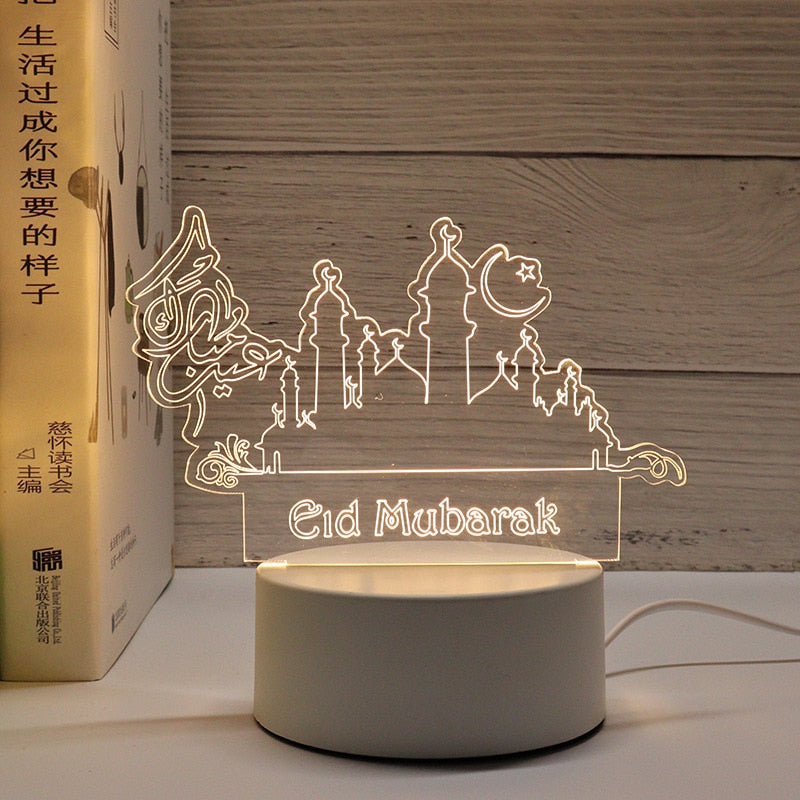 Muslim EID Mubarak Table Ornaments 3D Night Light Gurbang Kareem Ramadan Festival Party Supplies Eid Al Adha Decoration for Home