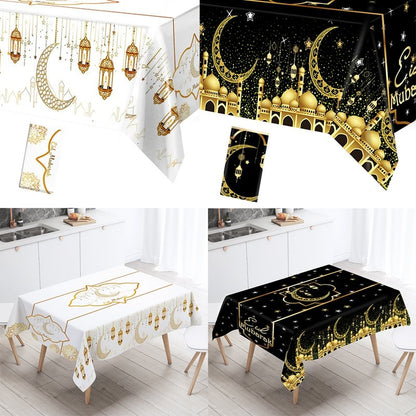 Eid Mubarak Tablecloths Ramadan Decoration for Home Islamic Muslim Party Decor Ramadan Tableware Supplies Eid Al Adha Gift Islam