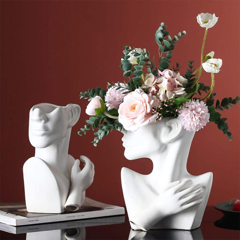 Nordic Ceramic Vase Creative Washbasin Chest Shape Art Vases Male And Female Model Vase For Birthday Gift Home Office Decoration