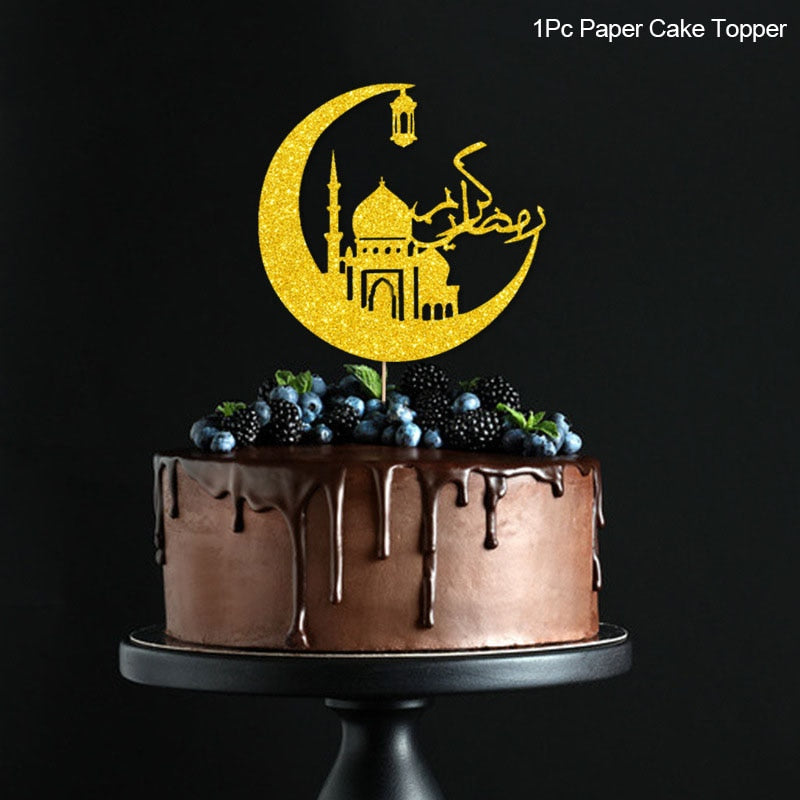 Golden Eid Mubarak Acrylic Cake Toppers Castle Moon CupCake Topper for Ramadan Islamic Muslim Festival Party Cake DIY Decoration