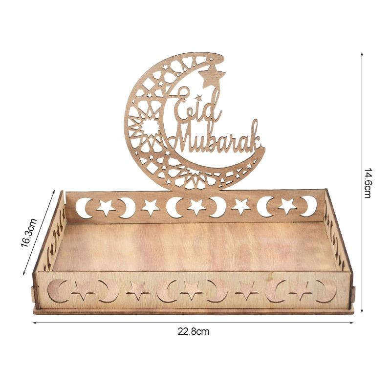 Wooden Eid Mubarak Food Tray, Eid Decoration For Home, Muslim Party Supplies