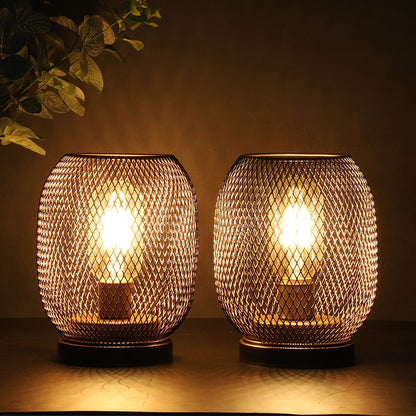 Metal Cage Table Lamp, Round Shaped LED Lantern, Cordless Lamp For Weddings Party.